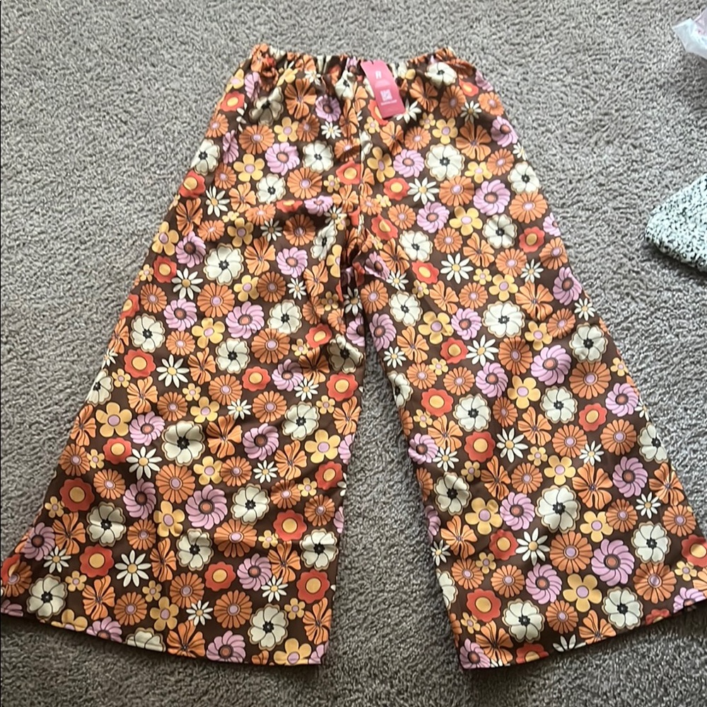 ROMWE Floral Bell Bottoms - Orange and Purple